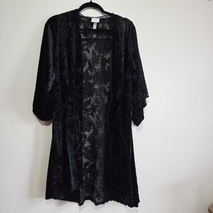 Knox Rose Black Velvet & Floral Lace Kimono